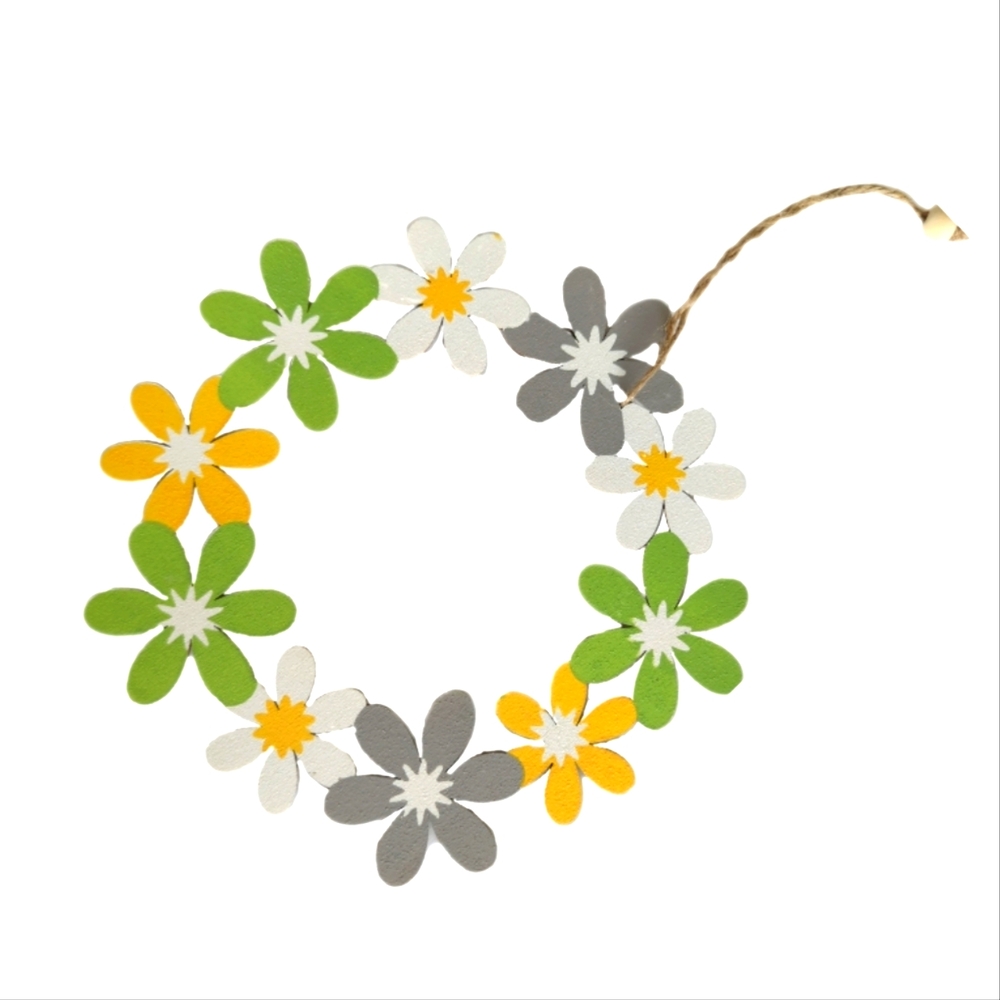 (Free with purchase) Wooden Wreath with Green, Yellow, and Gray Flowers